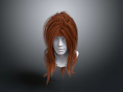 Game Movie Character Red Long Messy Hair On White Mannequin Head With Gray Background 3d model