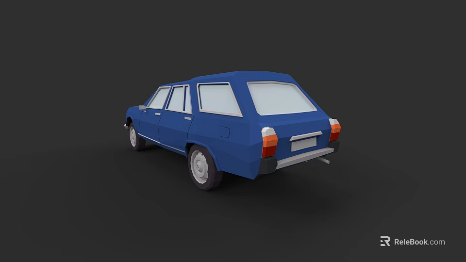 Blue Classic Station Wagon Car With Vintage Design And Rear Details 3d model 