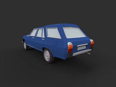 Blue Classic Station Wagon Car With Vintage Design And Rear Details 3d model