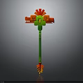 Vibrant 3D Modeled Weapon With Long Green Handle Red Decorative Head And Orange Bottom Accents