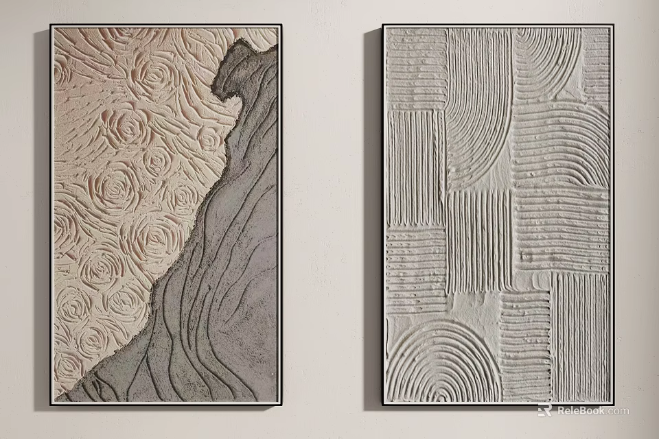 Abstract Textured Wall Art With Neutral Tones And Geometric Patterns 3d model