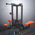 Multifunctional Black And Orange Sports Equipment With Seats Bench And Cable System For Home Fitness