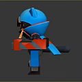 Blue Cat Ears Game Character In Armor With Red Eyes Cape And Red Yellow Device