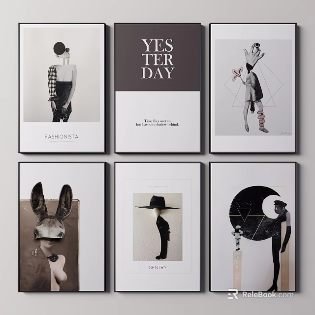 Modern Decorative Art Prints With Fashion Figures Animal Motifs And Typography 3d model 