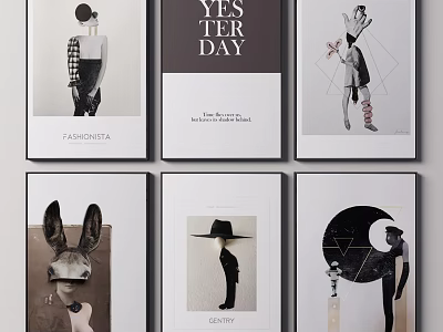 Modern Decorative Art Prints With Fashion Figures Animal Motifs And Typography 3d model