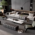 Modern Living Room Sofa And Coffee Table Set With Green Plant Floor Lamp And Fireplace