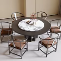 New Chinese Dining Table and Chair Combination Dining Chair Round Dining Table 3d model
