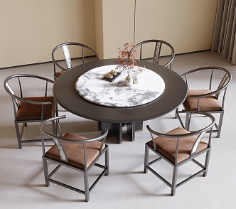 New Chinese Dining Table and Chair Combination Dining Chair Round Dining Table 3d model