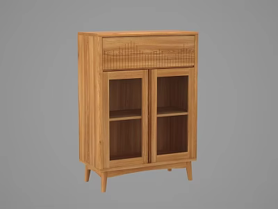 Modern Wooden Sideboard With Glass Doors And Drawer Simple Design 3d model