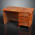 Vintage Wooden Desk With Four Drawers And Natural Wood Grain Surface