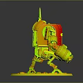 Horned Mechanical Character With Red Yellow Armor Black Arms And Green Base
