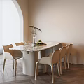 Elegant Dining Table Set With Marble Top And Light Colored Chairs In Minimalist Interior 3d model