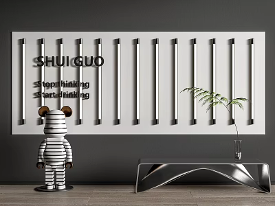 Modern Interior With Multiple Rectangular Lightboxes Featuring Text Inscriptions On Wall 3d model