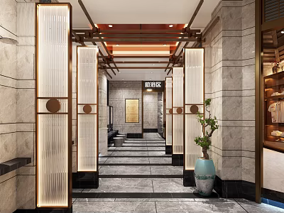 Luxurious SPA Sauna Corridor With Marble Walls Columns And Lighting 3d model
