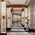 Luxurious SPA Sauna Corridor With Marble Walls Columns And Lighting 3d model