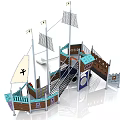 Pirate Ship Themed Playground Equipment with Climbing Net Slide Sails and Wooden Structure