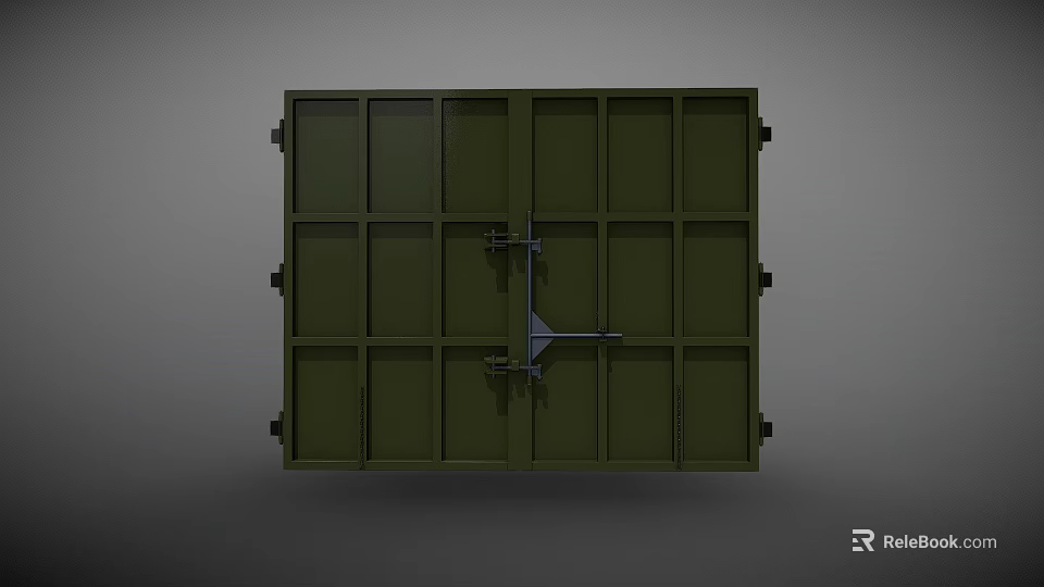 Green Industrial Container Door With Metal Latches And Frame Structure 3d model 