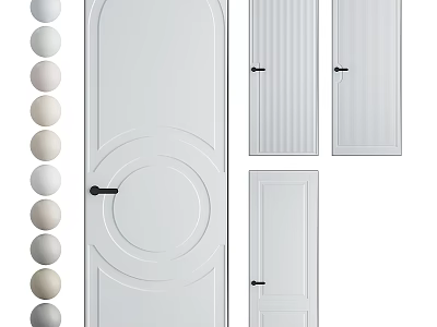 White Hinged Interior Doors Featuring Different Panel Patterns Circular Designs And Linear Details 3d model