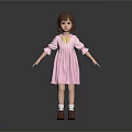 Child in Pink Dress with Yellow Bow White Socks and Brown Shoes