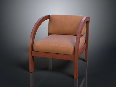 Leisure Chair with Wooden Frame Curved Armrests Brown Padded Cushion and Modern Sleek Design 3d model