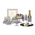 Tasty Dessert Spread With Strawberry Cake Champagne Ice Cubes And Rose Decor