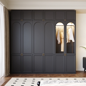 French Middle Style Bedroom Black Glass Door Wardrobe Combination 3d model