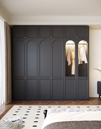 French Middle Style Bedroom Black Glass Door Wardrobe Combination 3d model