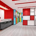 Educational Institute Reception Area With Red White Walls Front Desk And Display Panels