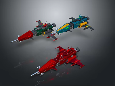 Colorful Sci Fi Spacecraft Models With Red Green And Blue Designs For Cosmic Exploration 3d model