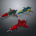 Colorful Sci Fi Spacecraft Models With Red Green And Blue Designs For Cosmic Exploration