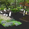 Modern courtyard courtyard garden booth bar rest under the forest 3d model