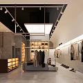 Modern Clothing Store Facade With Glass Door Window Display Mannequin Clothing Shoes And Stone Wall