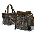 Colorful Hand Embroidered Handbags With Geometric Patterns Tassels And Leather Handles