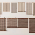 Various Styles of Wooden Window Blinds in Natural Brown and Gray Tones