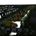 Urban Garden Landscape with Scenic River Lush Green Trees and Surrounding Urban Buildings