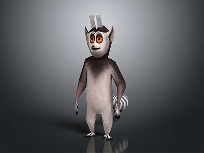 Train Engine Hat Worn by Standing Cartoon Lemur in Gray Background 3d model