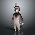 Train Engine Hat Worn by Standing Cartoon Lemur in Gray Background