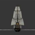 Exquisite Wooden Sailing Ship Model with White Sails and French Flag on Wave Base