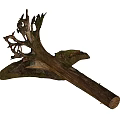 Organic Stone and Wood Tree Root Sculpture with Lush Green Moss Accents