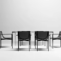 Modern Dining Table Set With Transparent Glass Top Six Black Chairs With Metal Frame