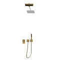 Sleek Modern Gold Wall Mounted Shower System With Overhead Head And Handheld Sprayer