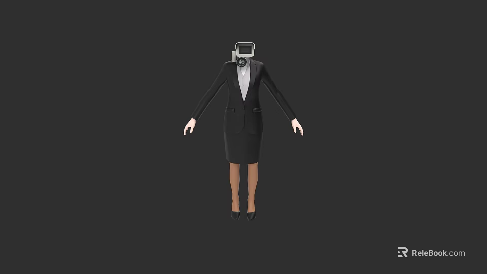 Toilet Head Figure In Black Business Suit And Skirt Professional Attire 3d model 