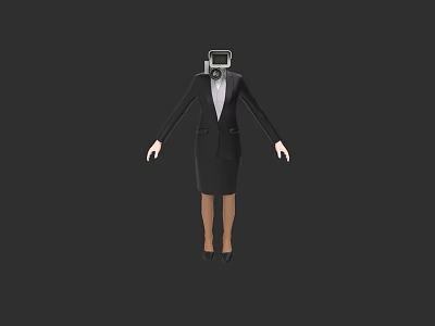 Toilet Head Figure In Black Business Suit And Skirt Professional Attire 3d model