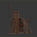 Wooden Mechanical Equipment Set With Water Wheel Crane And Balance Scale
