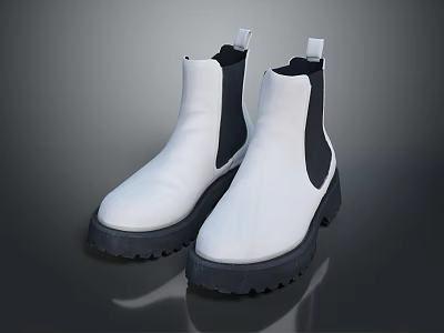 Modern White Leather Chelsea Boots With Black Side Panels And Chunky Sole 3d model