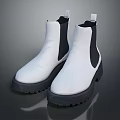 Modern White Leather Chelsea Boots With Black Side Panels And Chunky Sole