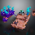 Vibrant Cartoon Scene With Floating Islands Round Structure Blue Plants Colorful Terrain And Tiny Figures