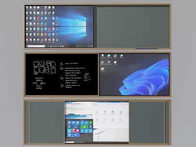 Multiple Computer Screens Displaying Different Desktop Interfaces And Digital Contents 3d model
