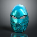 Blue Metallic Mask Showcasing Smooth Surface Eye Holes Circular Mouthpiece On Gray Background With Reflection