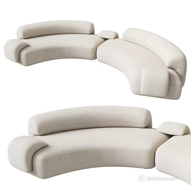 Modern Beige Curved Sectional Sofa With Soft Fabric And Modular Design 3d model